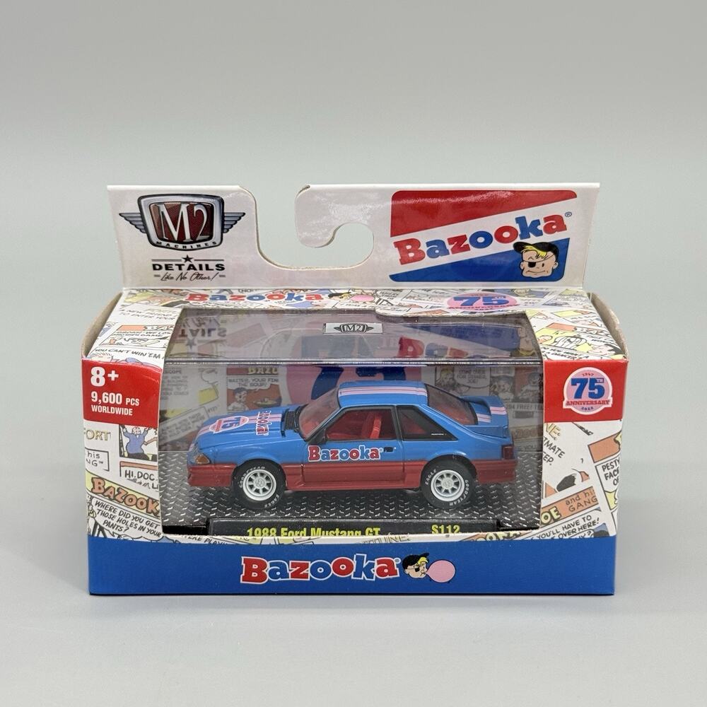 M2 Bazooka 75th Diecast 1988 Ford Mustang GT 1:64 S112 Blue Pink Red car